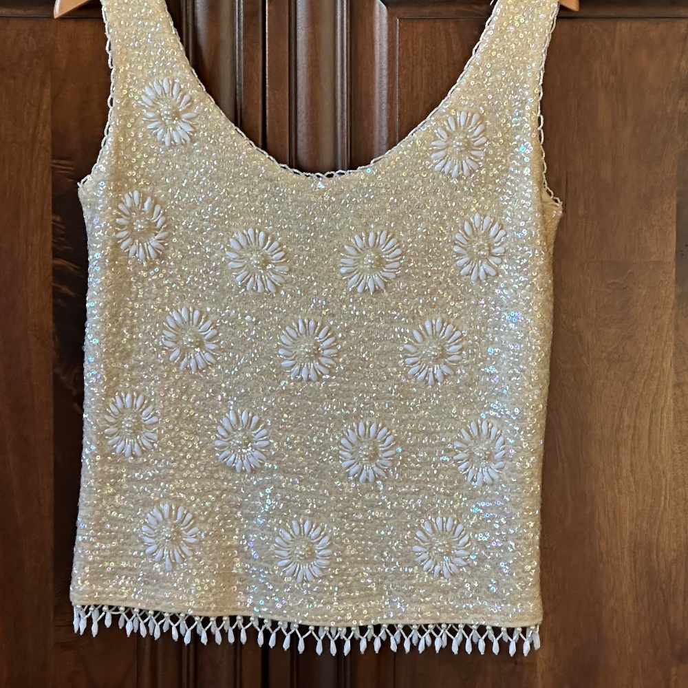 Vintage 100% Lambswool Handbeaded Holiday top.
